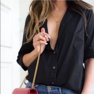 Oversized Button Down Round Hem Shirt Black